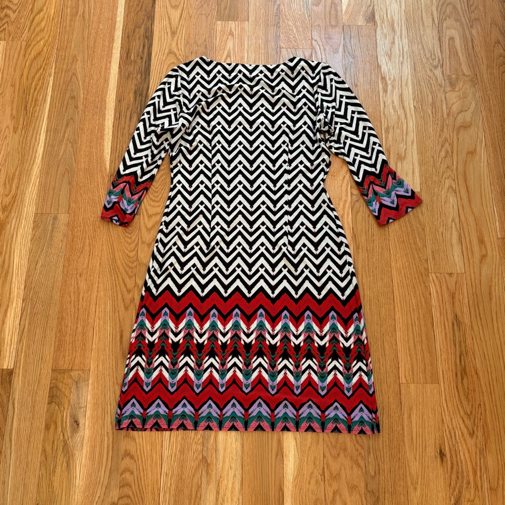 Maggy London White Black Mulitcolor Herringbone Boho Midi Dress Women’s Size 6 - Picture 2 of 9